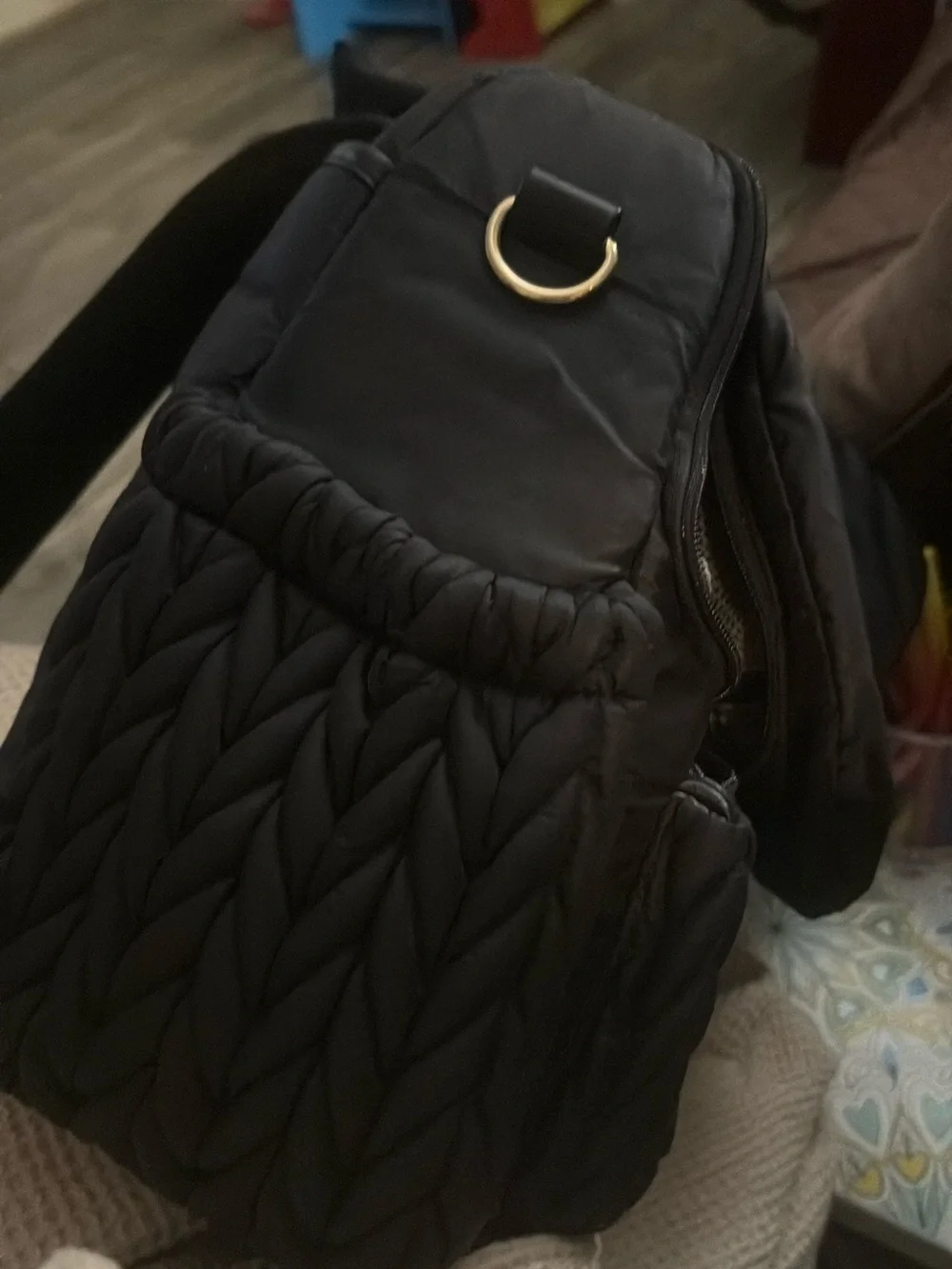 Black Quilted Baby Bag Diaper Backpack
